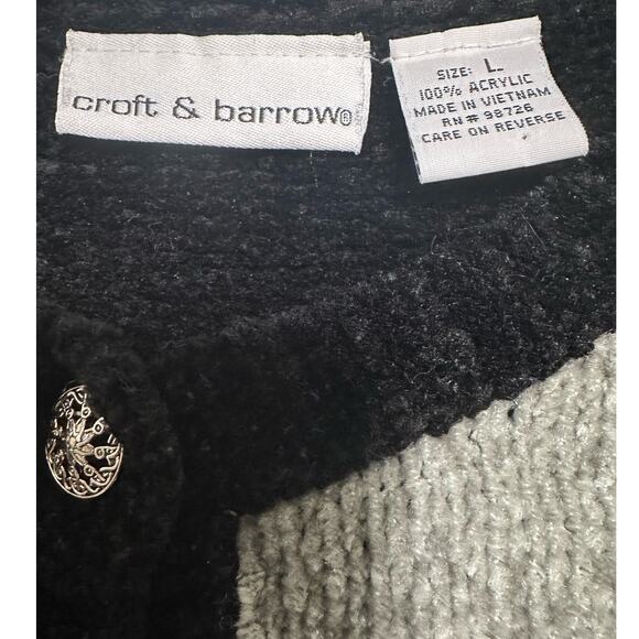 Croft & Barrow Black and Purple Chenille Button Front Patchwork Cardigan Size L - Picture 4 of 7